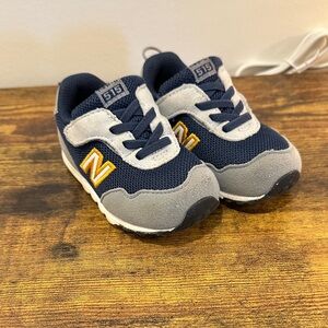 New Balance 515 Toddler Navy and Gray Sneakers with Yellow Accents